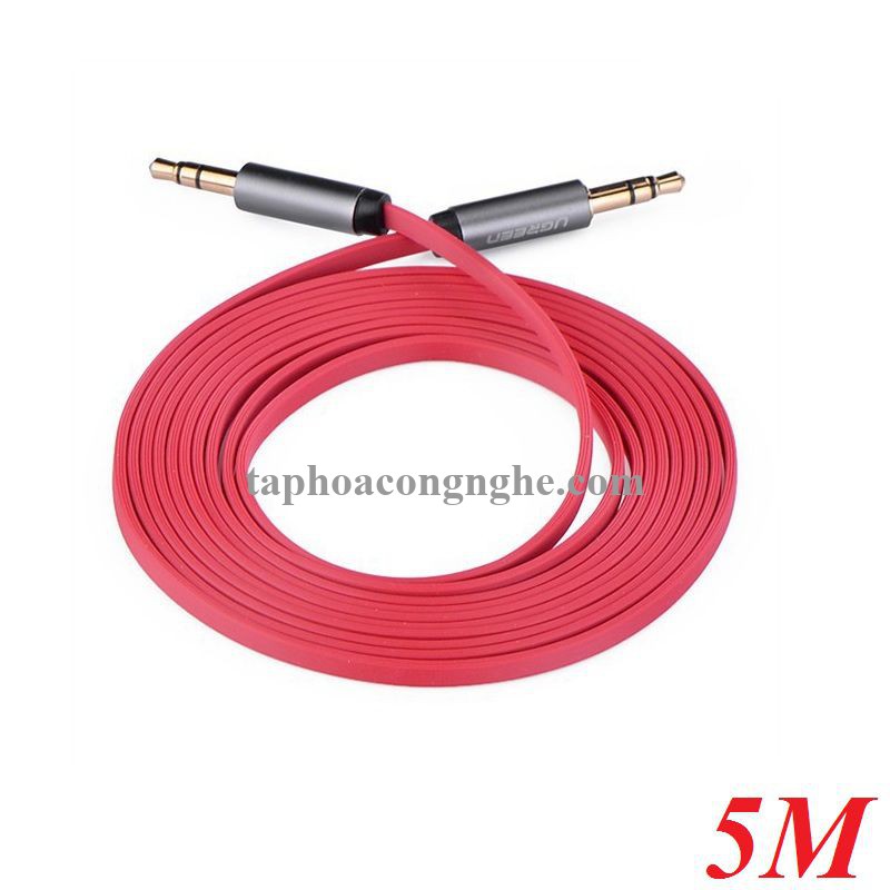 Ugreen 10796 5M màu Đỏ Cáp âm thanh 2 đầu 3.5mm dây dẹt AV119 30010796